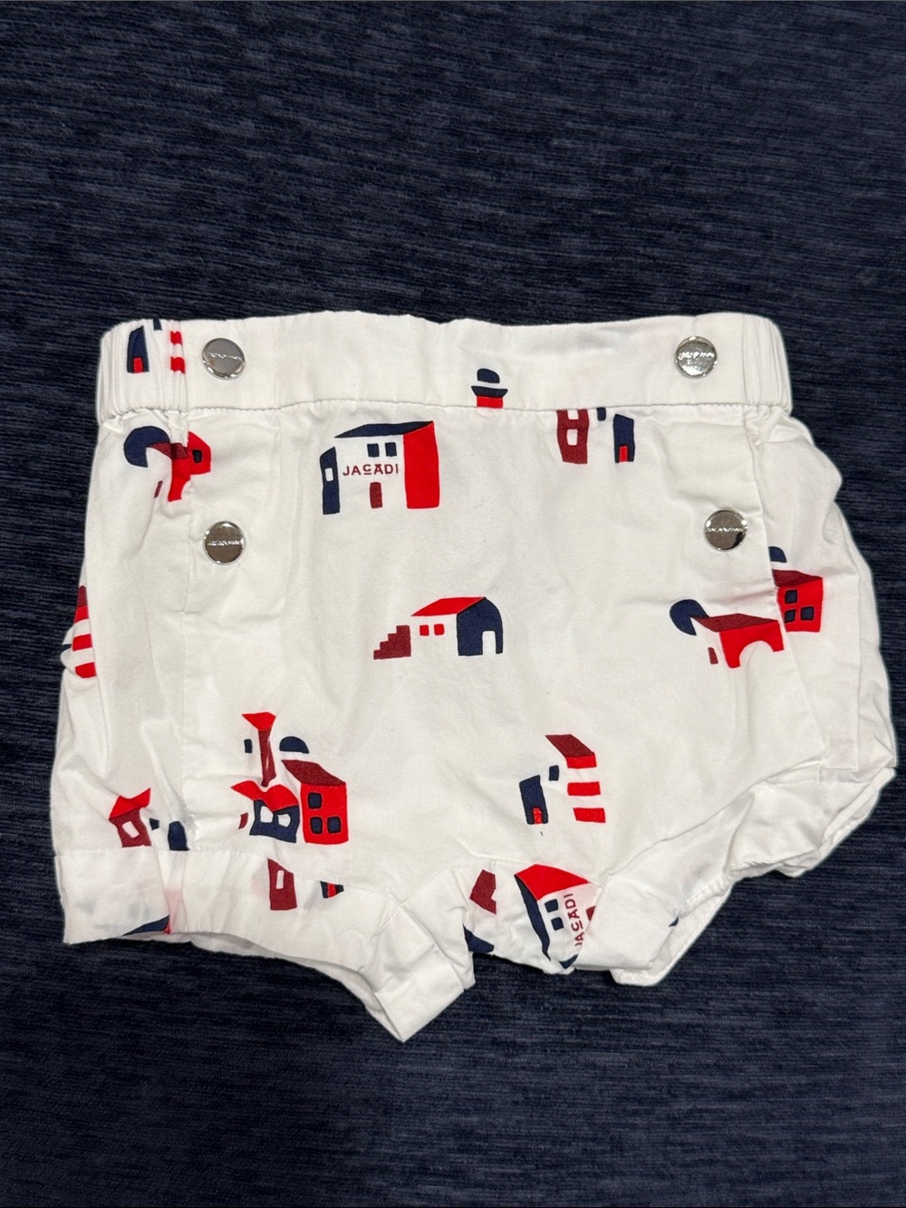 Jacadi White Diaper Cover with Red and Navy House Print